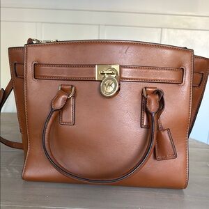Michael Kors Brown Leather Shoulder Bag with Gold Lock